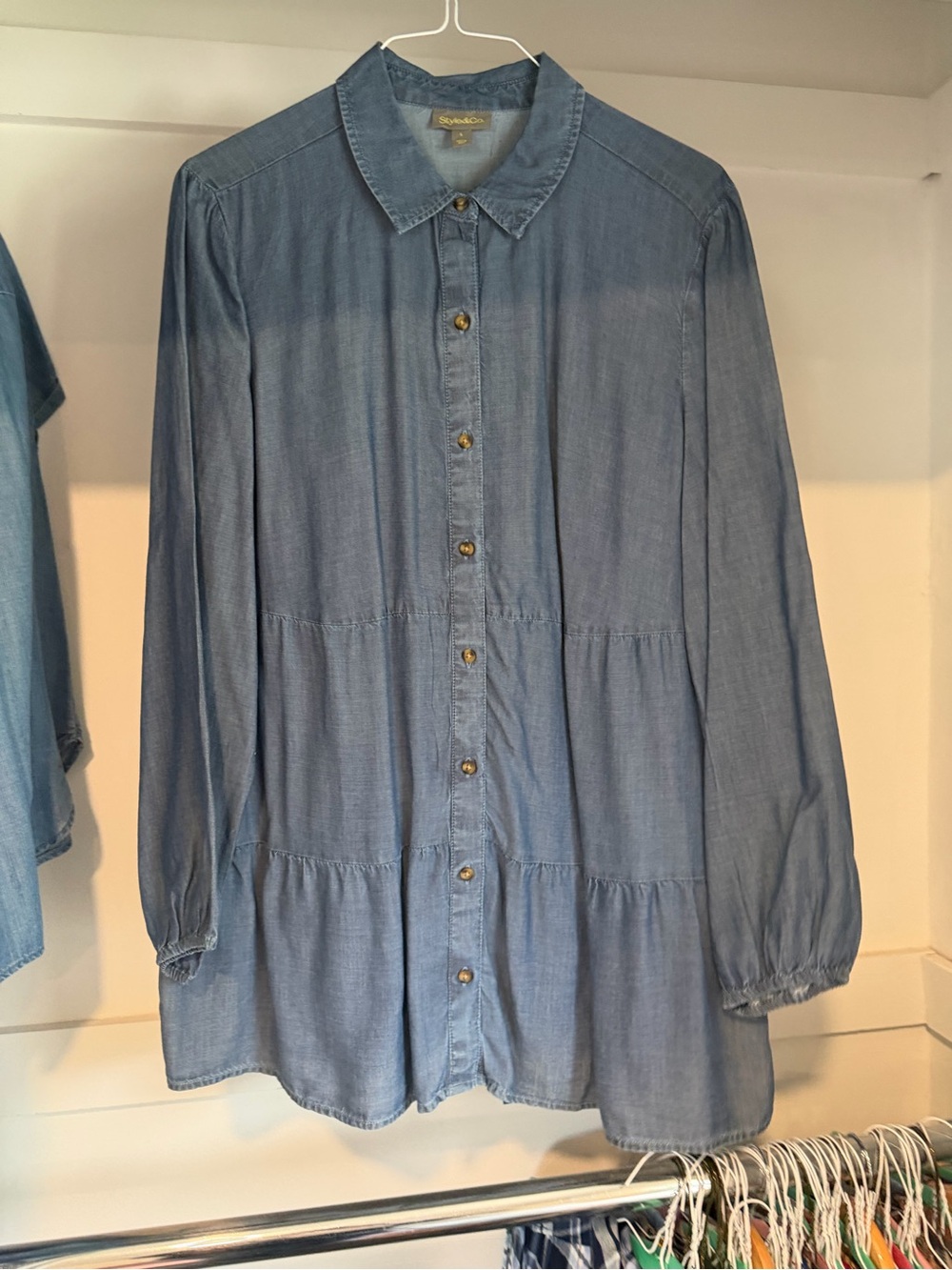 Style and co Women’s Button-down Long Sleeve Shirt Denim Blue Size Large